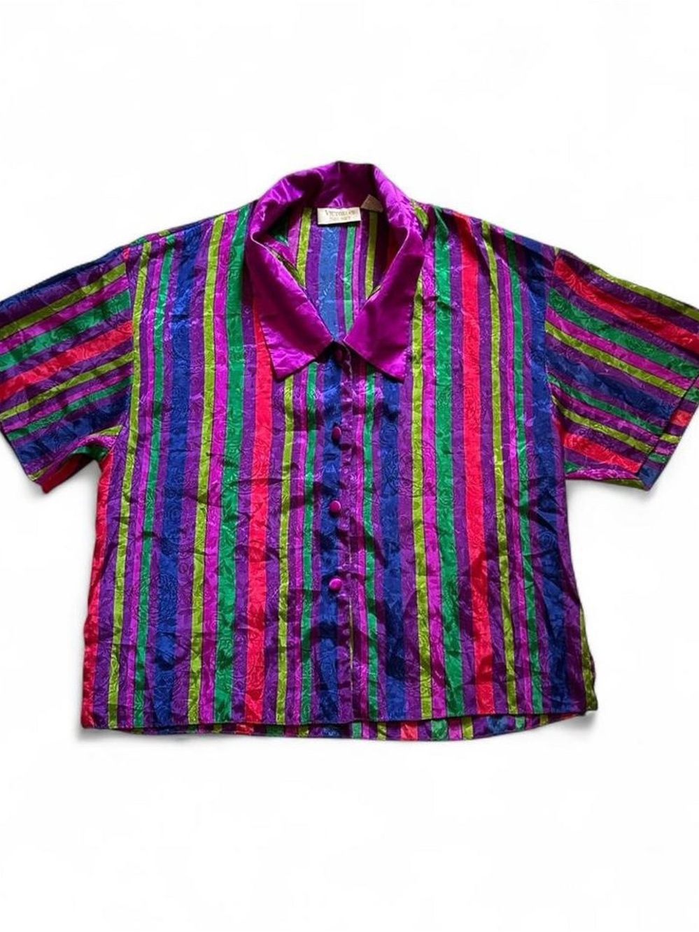 Vintage Victorias Secret Multicolor Striped Satin Button-Up Blouse S